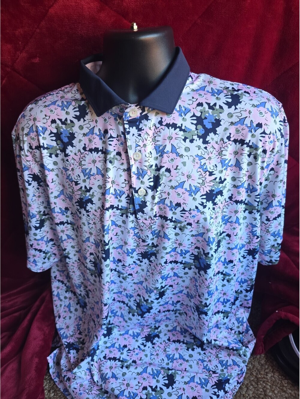 Slazenger Arnold Palmer Floral Golf Polo White Glow/Deep Navy  Size XL